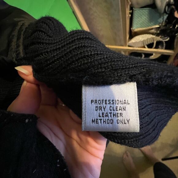 Investments Black Leather Suede Wool Knit Women's Zip Up Jacket - Picture 5 of 14